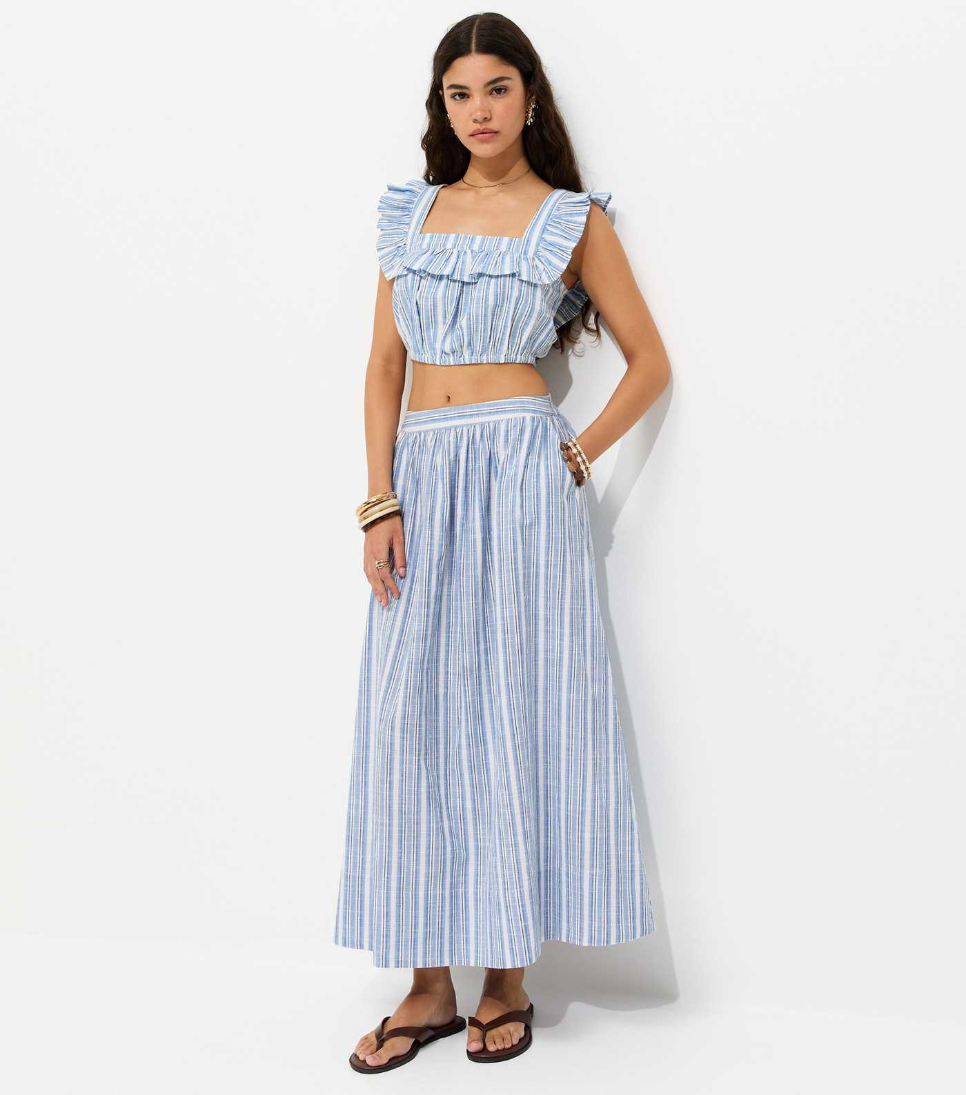 Blue Cotton Poplin Striped Circle Midi Skirt | New Look | New Look (UK)
