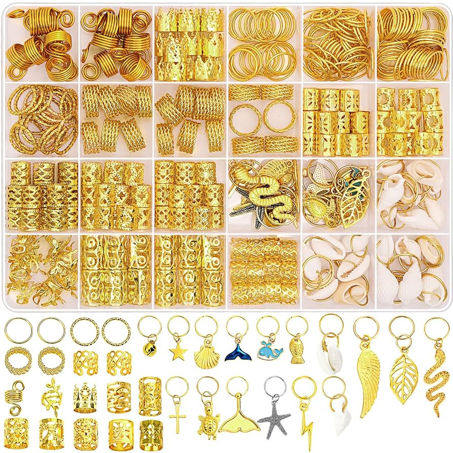 314 Pcs Hair Jewelry for Women Loc Jewelry for Hair Dreadlocks, Aluminum Gold Hair Jewelry for Br... | Amazon (US)