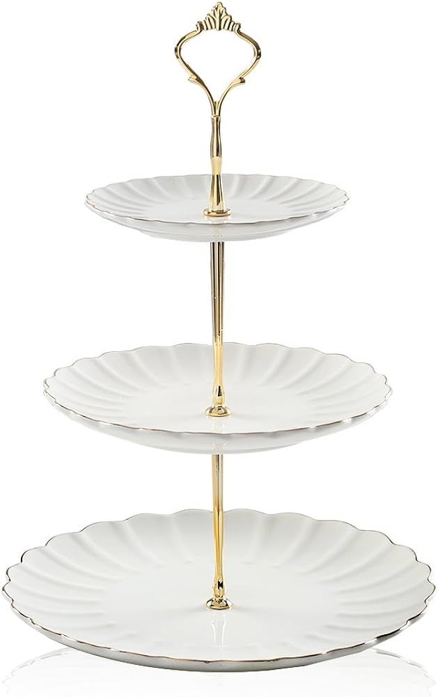 Sweejar 3 Tier Ceramic Cake Stand Wedding, Dessert Cupcake Stand for Tea Party Serving Platter (W... | Amazon (US)