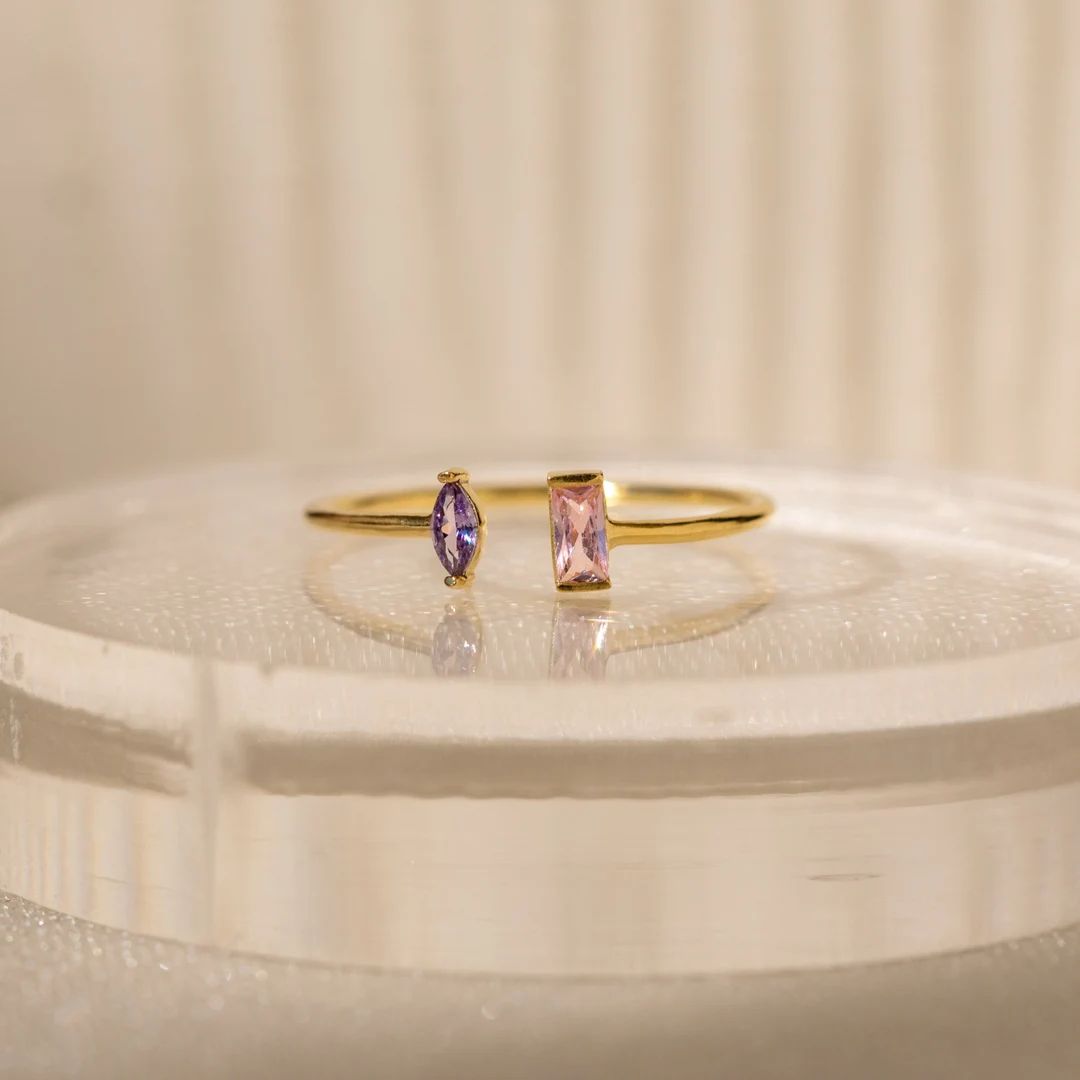 Duo Birthstone Ring by Caitlyn Minimalist • Baguette & Marquise Gemstone Ring • Handmade Jewe... | Etsy (US)