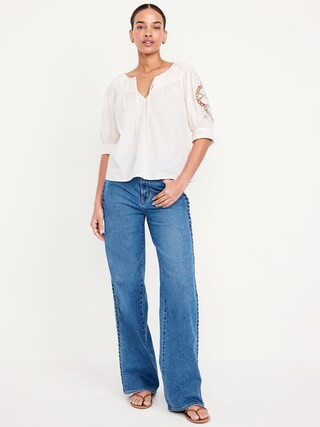 Extra High-Waisted Braided Wide-Leg Jeans | Old Navy (US)