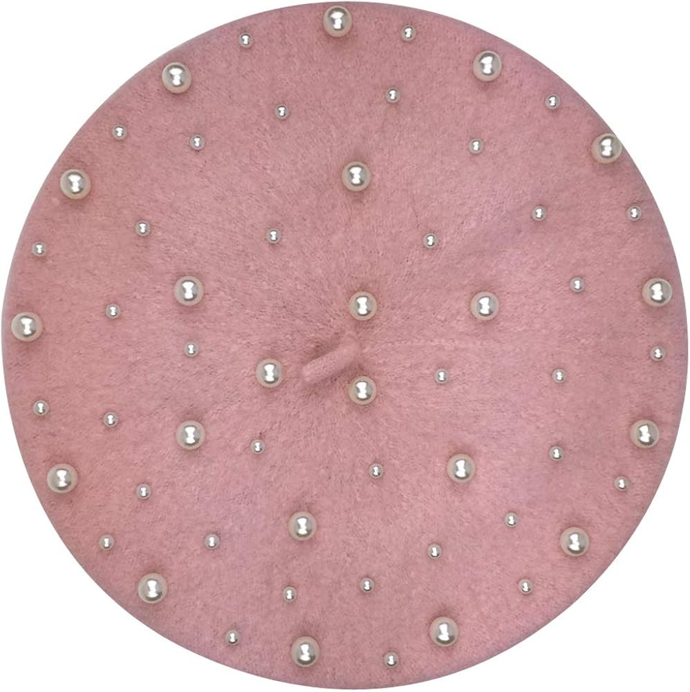 Womens French Artist Solid 100% Wool Beret Hats with Full Pearl | Amazon (US)