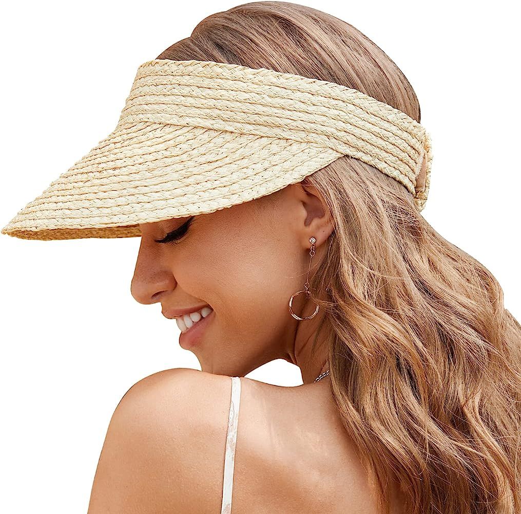 Sun Hat Womens, Straw Hats for Women, Visors for Women Beach Hats for Women Straw Visors for Wome... | Amazon (US)