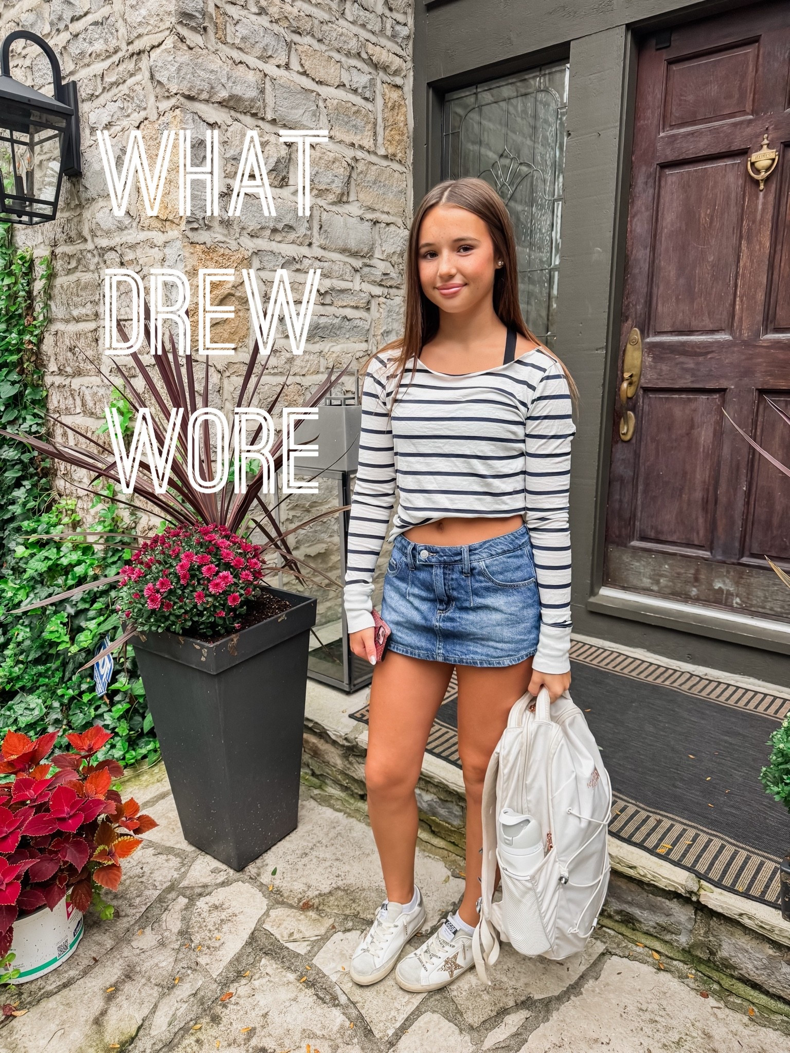 Teen Fall style. What Drew wore. 
Stripe long sleeve tee and denim mini skort. 
Exact skort is Altar’d State. Linking similar

#LTKootd #LTKmomlife #LTKKids