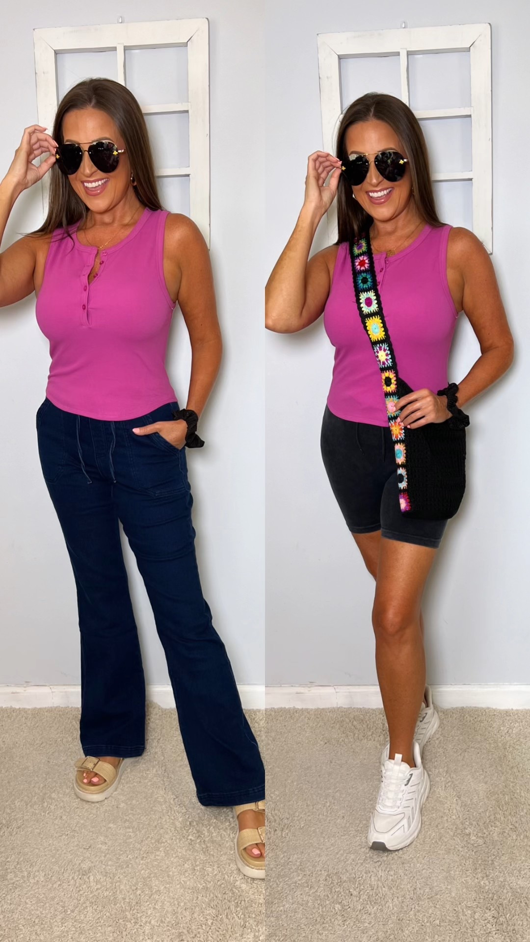 I LOVE these tank tops. I have them in 3 colors now. I am in the large. They definitely run small. The jeans are a size small. The biker shorts are from the set linked below- which is super cute on! 

Summer outfit, summer fashion, fall outfit, fall fashion, sandals, white sneakers, crochet crossbody purse, designer inspired aviator sunglasses, back to school outfit

#LTKSeasonal #LTKFindsUnder50 #LTKStyleTip