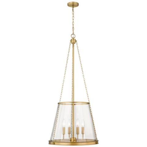 Z-Lite Prescott 18" Wide Rubbed Brass Metal 4-Light Cone Pendant | Lamps Plus
