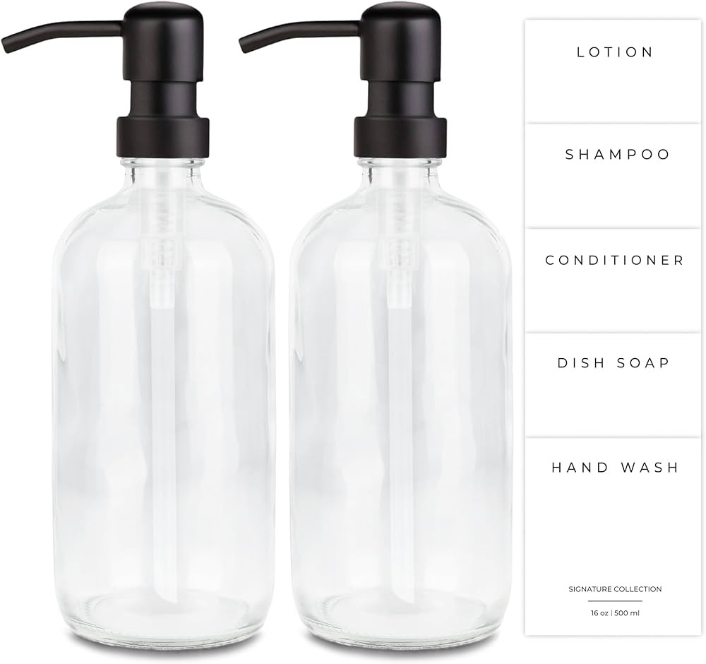 Emerson Essentials Glass Soap Dispenser Set, 2 Pack, Hand Soap Dispenser for Bathrooms and Dish S... | Amazon (US)