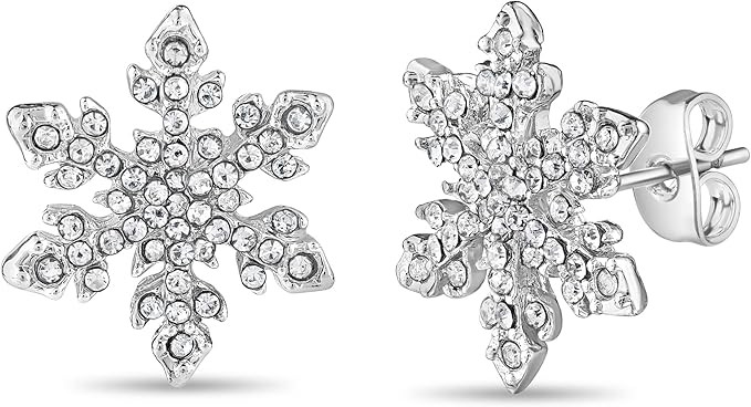 Scienza Snowflake Sparkle Earrings — Holiday Earrings for Women — Silver Finished Alloy Setti... | Amazon (US)