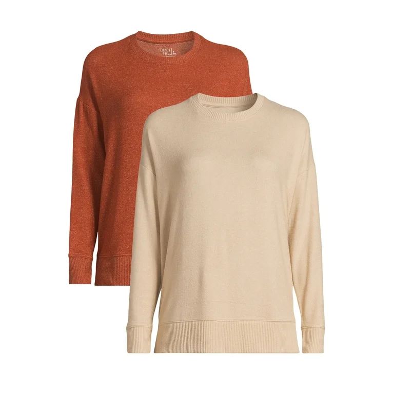 Time and Tru Women's Hacci Knit Pullover Sweatshirt with Long-Sleeves, 2-Pack | Walmart (US)