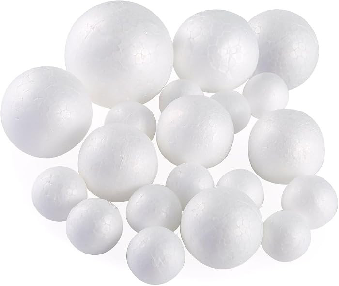Pllieay 20 Pieces 5 Sizes White Foam Balls Polystyrene Craft Balls Art Decoration Foam Balls for ... | Amazon (US)