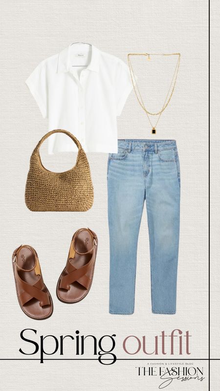 Spring Outfit | Jeans | Neutral Spring Outfit Ideas | Women's Outfit | Fashion Over 40 | Forties I Sandals | Gold | Denim | Summer Bag | Blouse | Workwear | Button up top | Accessories | The Fashion Sessions | Tracy

#LTKstyletip #LTKSeasonal #LTKfindsunder100