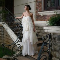 White Silk Chiffon Ruffle Dress, Fairy Wedding Gown, Strapless A-Line Long Romantic Bridal Dress For Women | Etsy (US)