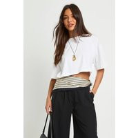 boohoo Women's Basic Oversized Boxy Crop T-Shirt in White | Size: 14 | Boohoo.com (UK & IE)
