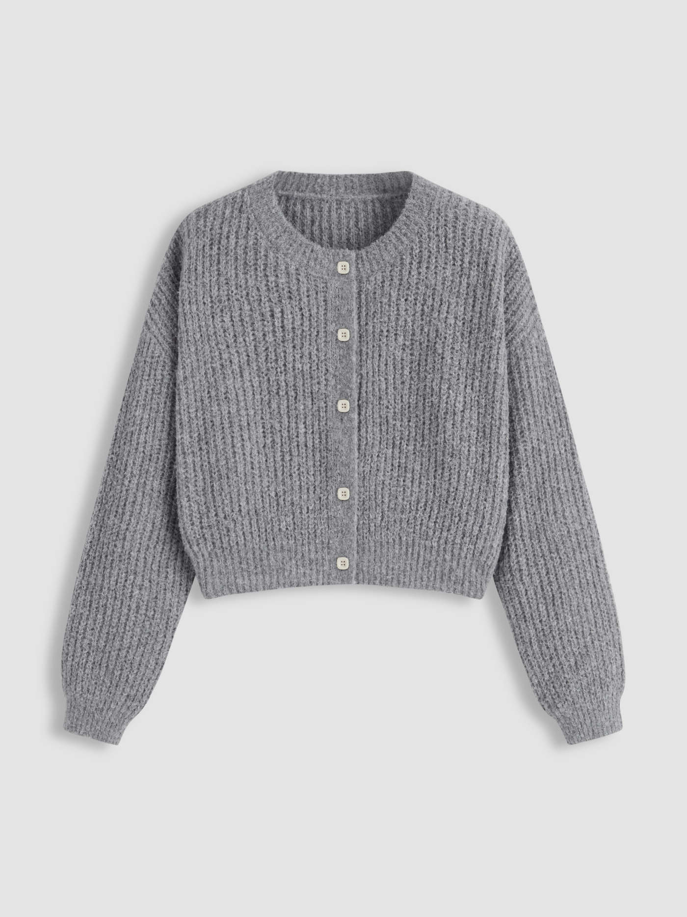 Knit Round Neckline Button Cardigan | Cider