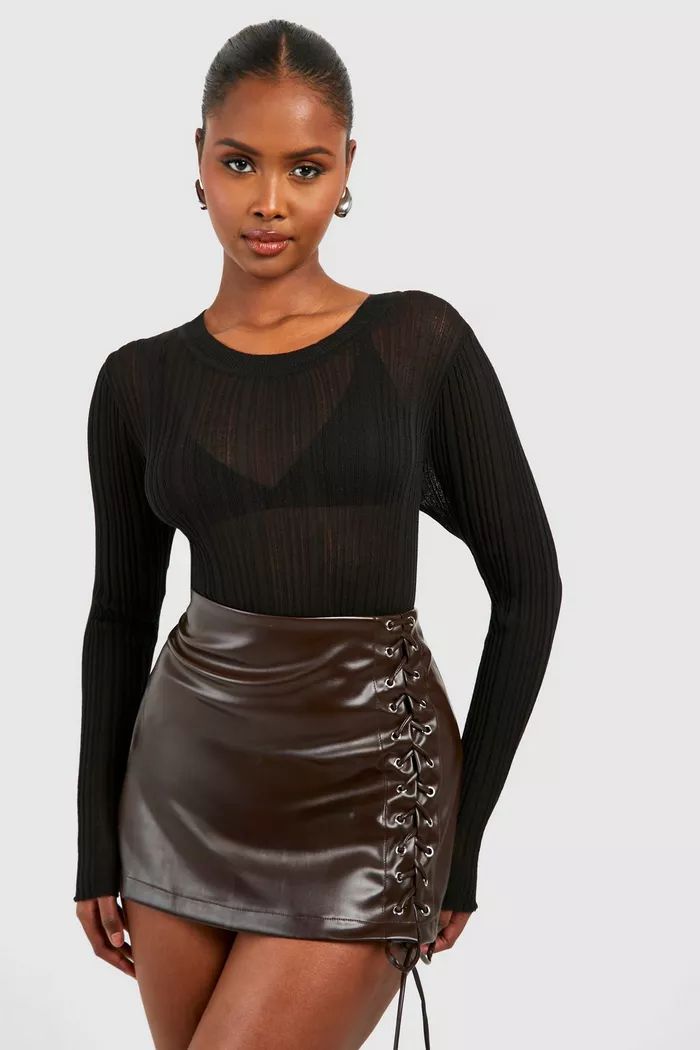 Lace Up Faux Leather Mini Skirt | Boohoo.com (UK & IE)