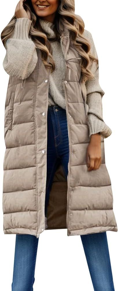 Womens 2023 Fall Reversible Vests Sleeveless Fleece Jacket Long Warm Winter Coat Outerwear Zip Up... | Amazon (US)