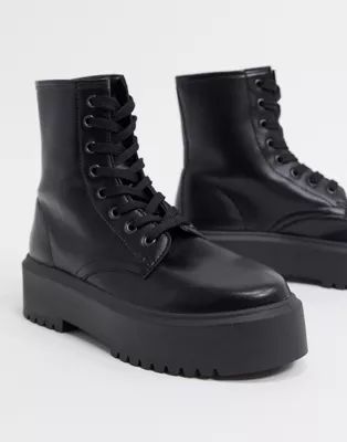 ASOS DESIGN Attitude 2 lace up chunky boots in black | ASOS (Global)
