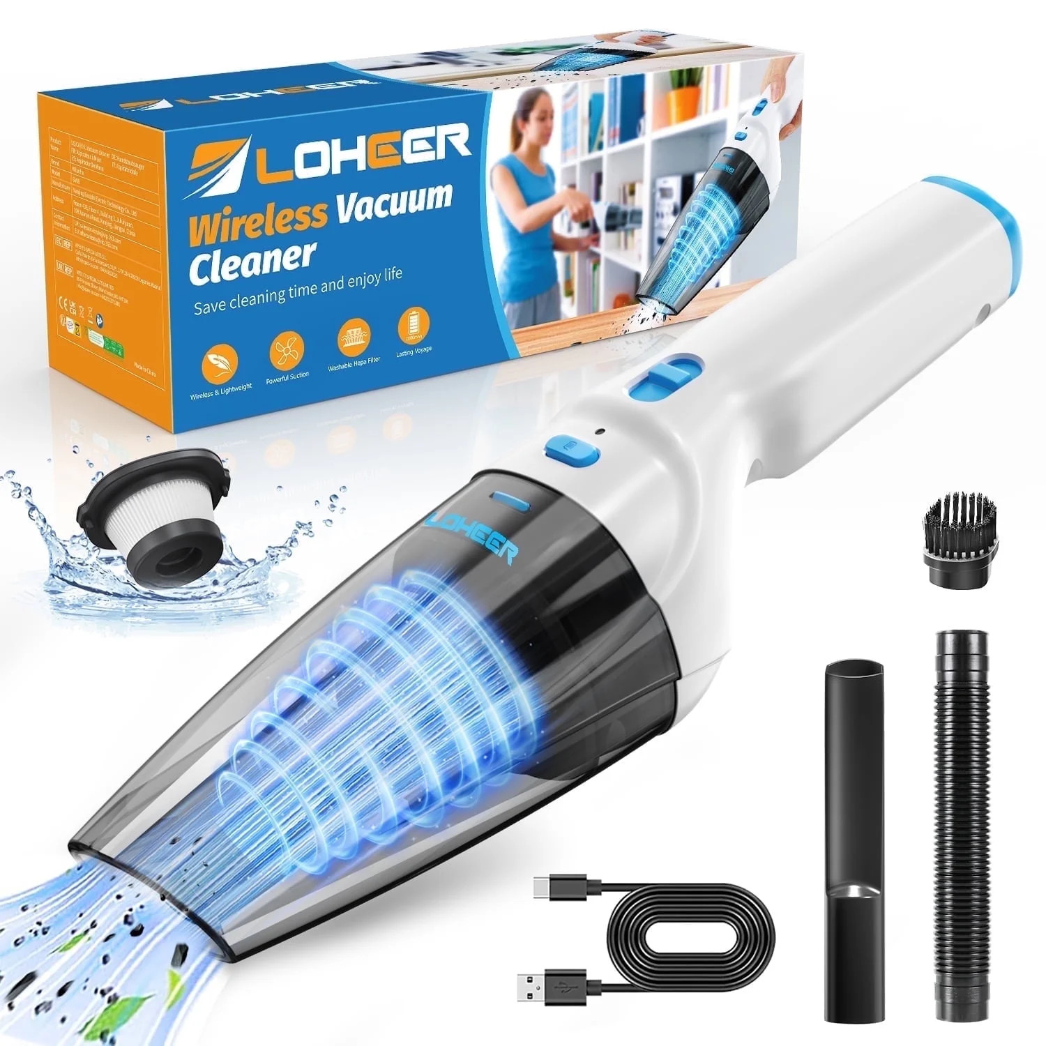Loheer Handheld Vacuum Cordless, 9.5KPA Hand Vacuum Cleaner, Portable Lightweight for Home Car Pe... | Walmart (US)
