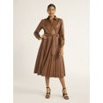 Scoop Women's Faux Leather Pleated Shirtdress with Self Tie Belt, Sizes XS-XXL | Walmart (US)