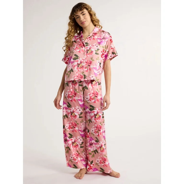 Joyspun Women’s and Women’s Plus Stretch Satin Pajama Set, Sizes S to 3X - Walmart.com | Walmart (US)