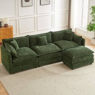 GOJANE 112.2 in. Square Arm L-Shaped Chenille L-Shaped Deluxe Pillow-Styled Modular Sectional Sof... | The Home Depot