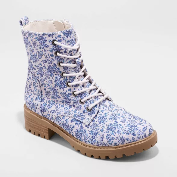 Women's Kamryn Floral Combat Boots - Universal Thread™ Blue | Target
