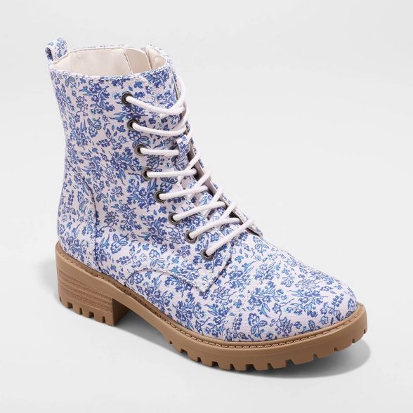 Women's Kamryn Floral Combat Boots - Universal Thread™ Blue | Target
