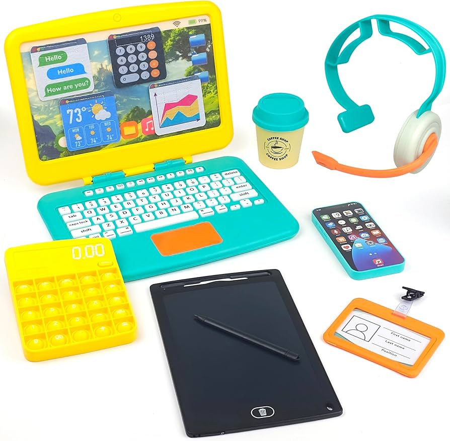 Pretend Play Home Office Set for Kids Ages 3-5-7 | Features Toy Laptop Computer, LCD Writing Tabl... | Amazon (US)