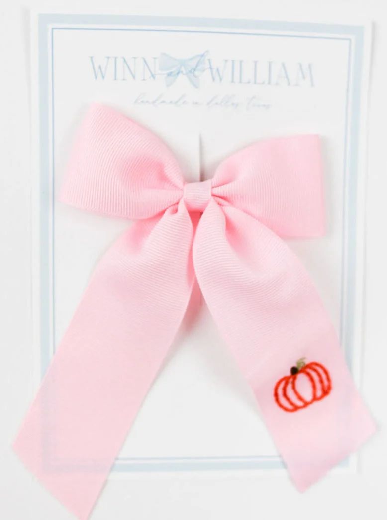 Winn and William Hand Embroidered Bows Medium Pumpkin Bow - Pink | JoJo Mommy