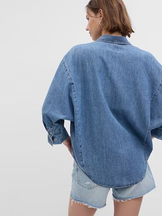 100% Organic Cotton Denim 3/4 Sleeve Big Shirt with Washwell | Gap (US)