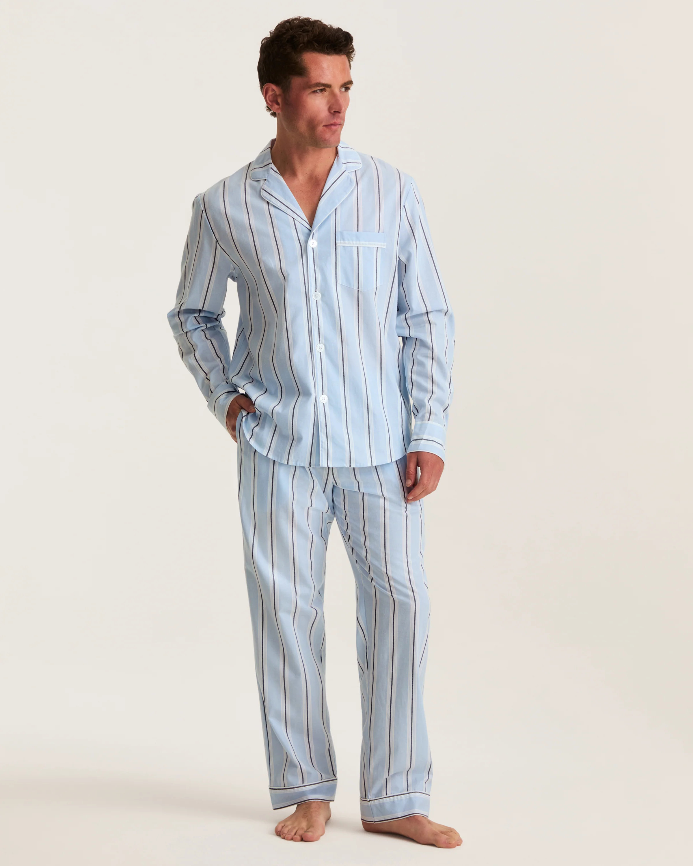 Men's Twill Pajama Set in Coastal Stripe - XL | Petite Plume
