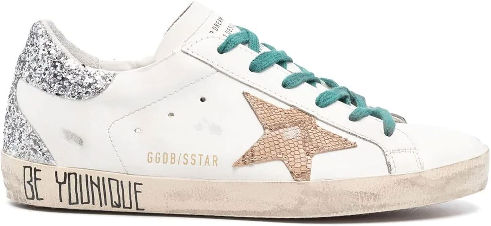 Golden Goose Super-Star Leather Upper Snake Print Leather Star Glitter Heel and Spur Signature Fo... | Amazon (US)
