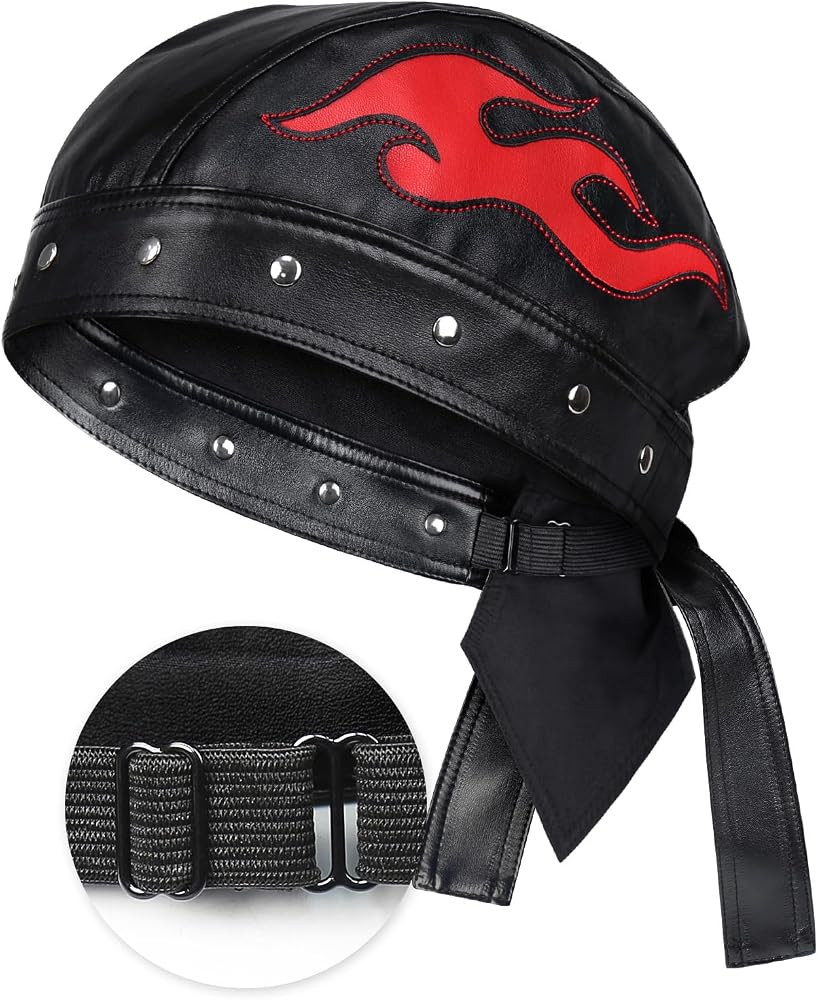 Hachapy Leather Biker Cap for Women Adjustable Strap Motorcycle Skull Cap with Embroidery | Amazon (US)