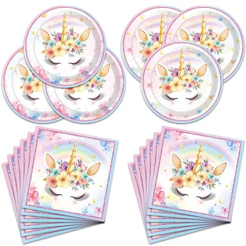 Frypeas 40Pcs Unicorns Birthday Decorations for 20 Guests Birthday Party Supplies Set Unicorns Plates and Napkins Magical for Girls Baby Shower Party Decorations | Amazon (US)
