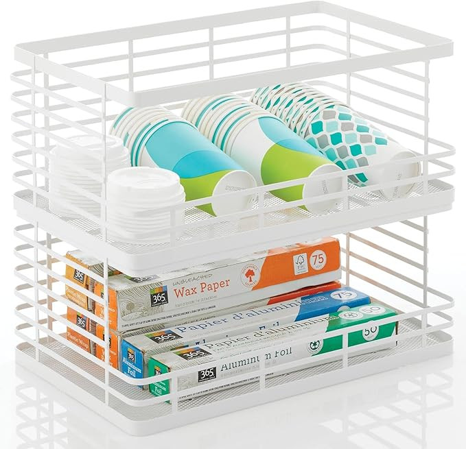 mDesign Wide Stackable Metal Wire Food Baskets with Open Front for Kitchen, Pantry, Cabinet, Coun... | Amazon (US)