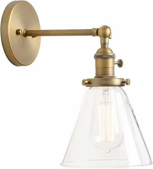 Permo Industrial Wall Sconce Lighting with On/Off Switch Funnel Flared Clear Glass Hand Blown Sha... | Amazon (US)