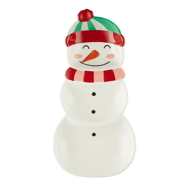 Holiday Time 14" Multicolor Snowman-Shaped Glazed Earthenware Serving Tray | Walmart (US)