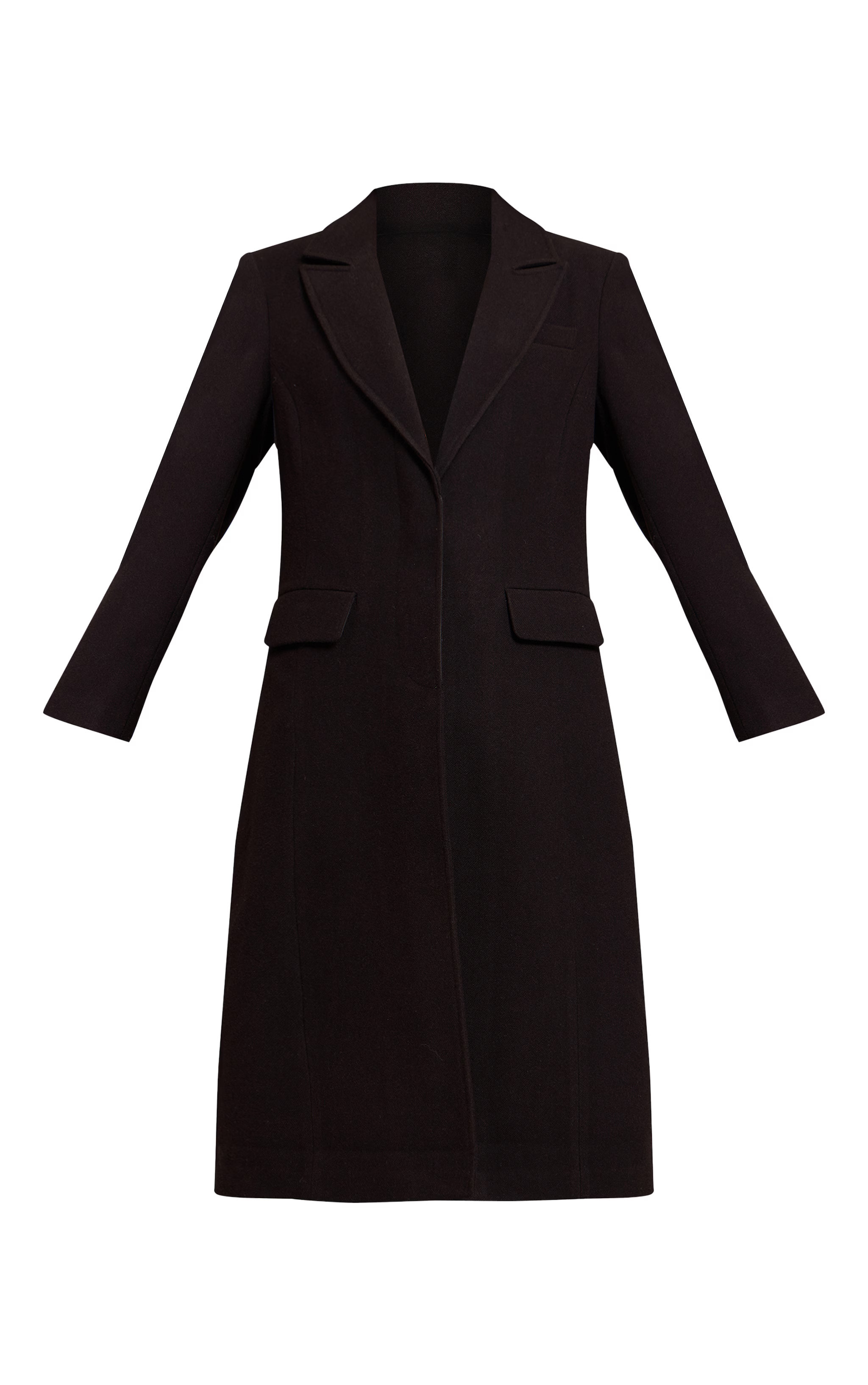 Black Single Breasted Seam Wool Look Maxi Coat | Outerwear | PrettyLittleThing US