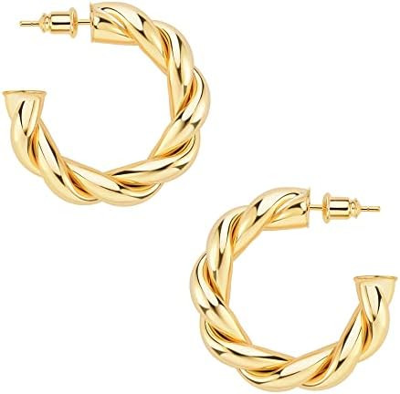 wowshow Gold Hoop Earrings, 14K Gold Plated Chunky Small Hoop Earrings for Women Lightweight Jewe... | Amazon (US)