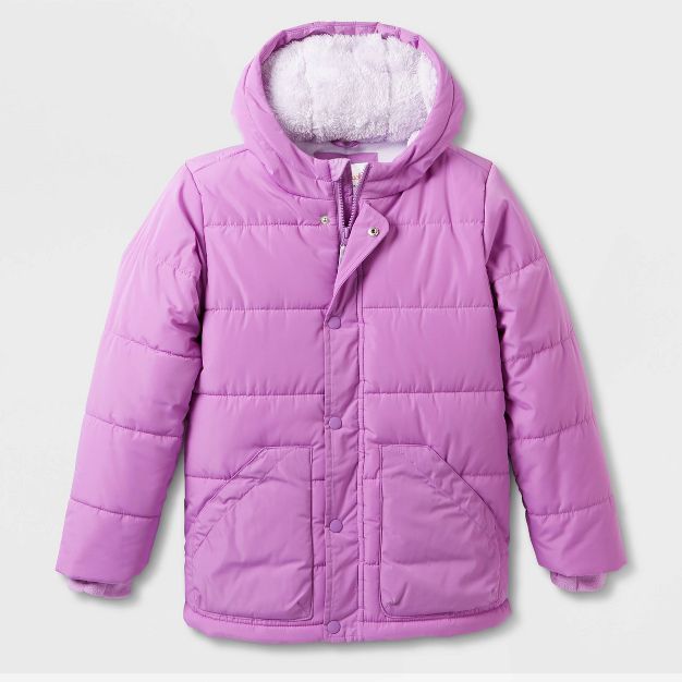 Girls' Solid Puffer Jacket - Cat & Jack™ Purple | Target