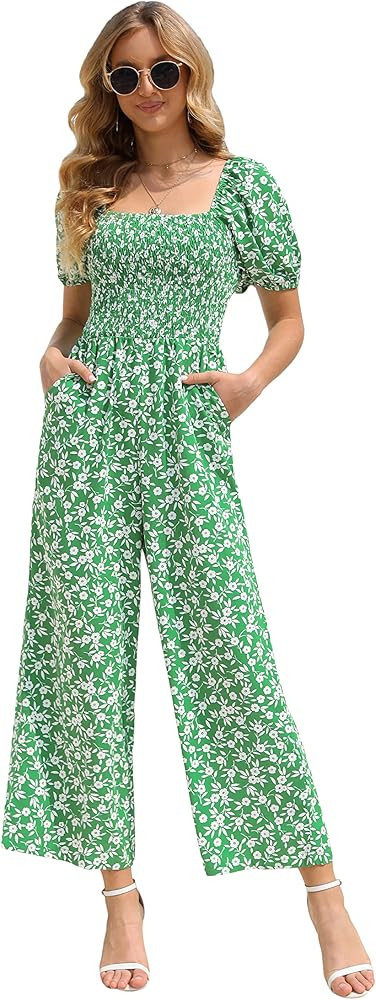 Love Welove Fashion Jumpsuits for Women Dressy Casual – Floral Spring Wide Leg Smocked One Piec... | Amazon (US)