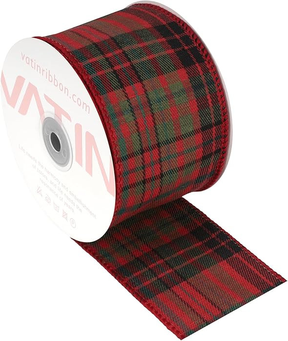 VATIN Red Black Tartan Plaid Ribbon, 2-1/2-Inch x 10 Yards, for Holiday Crafts, Christmas Tree De... | Amazon (US)