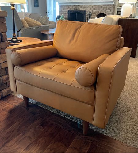I found this leather chair for a client and she loves it!  

Mid century leather chair.  Amazon leather chair.  Camel leather chair.  Accent chair  

#LTKHome #LTKFamily