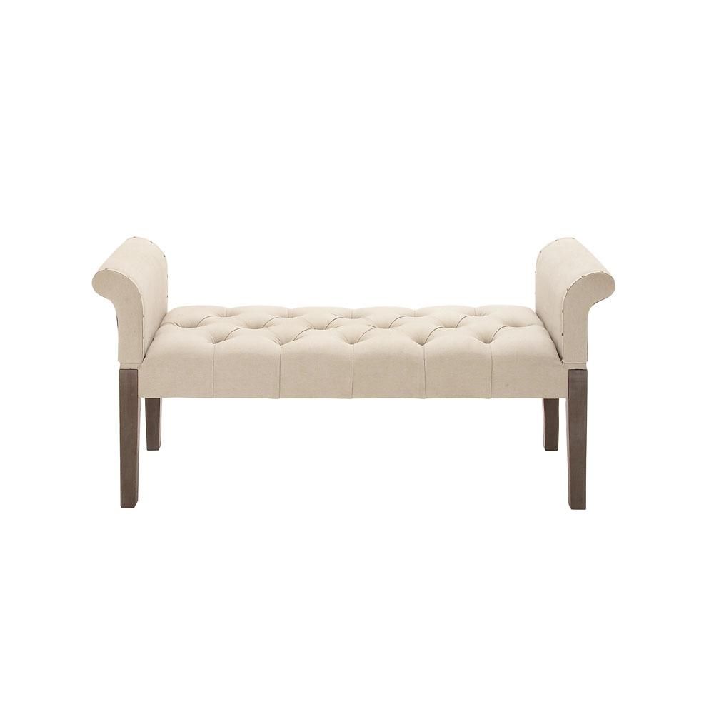 LITTON LANE New Traditional Beige Pleated Bench | The Home Depot