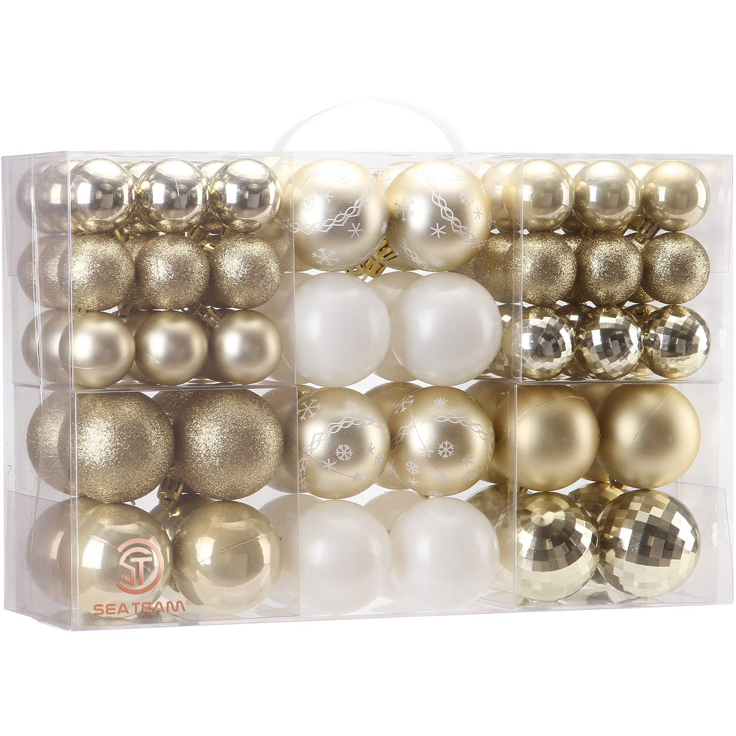 Sea Team 86-Pack Shatterproof Gold Christmas Ball Ornaments Set, Assorted Multi-Sized Hanging Bau... | Amazon (US)