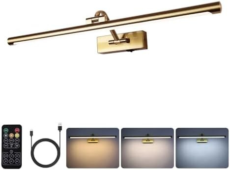 5W LED Wireless Picture Lights with Remote and Timer 23.6 Inch Rechargeable Brass Gallery Lightin... | Amazon (US)
