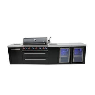 805 Black 6-Burner Outdoor Kitchen + 2 Refrigerators + Faucet & Sink Propane Natural Gas Grill Island in Stainless Steel | The Home Depot