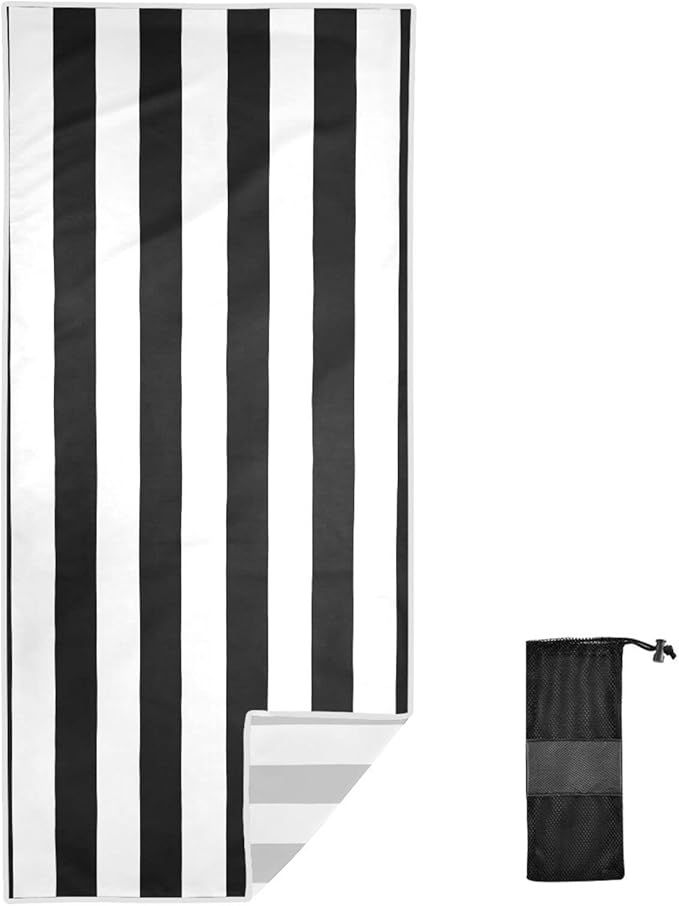 Black White Stripe Beach Towel 31"x71" Oversized Lightweight Travel Towel Extra Large Quick Dry T... | Amazon (US)