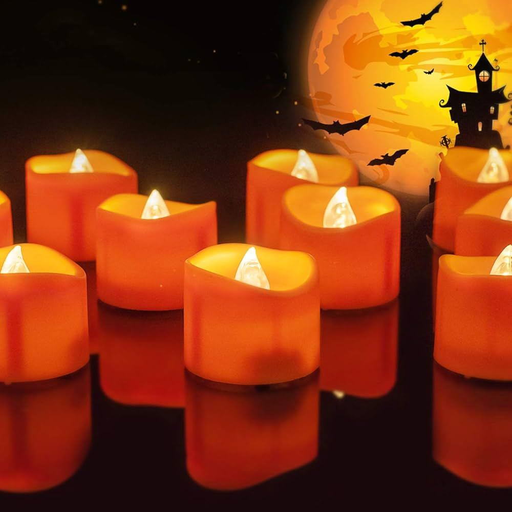 Homemory Halloween 12 Pack Orange Tea Light Candles, Battery Operated LED Tealights, Small Pumpki... | Amazon (US)