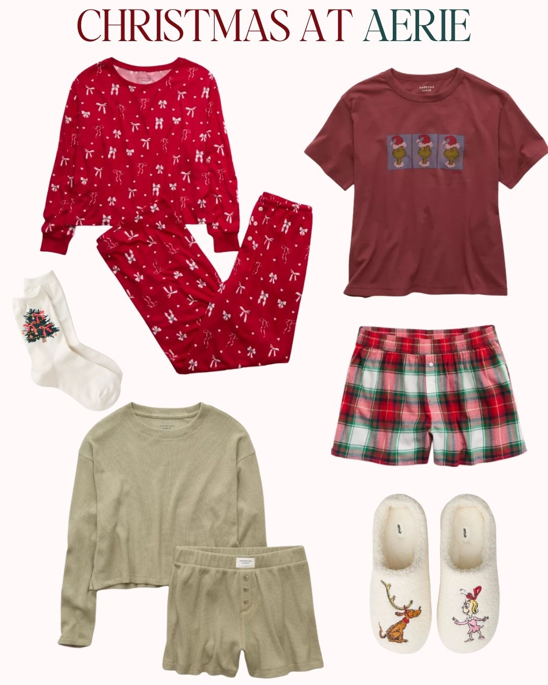 #aerie #ae #americaneagle #christmas #holidayseason #christmaspajamas #pajamas #loungewear #sleepshorts #socks #slippers 


#LTKCyberWeek #LTKHoliday #LTKGiftGuide